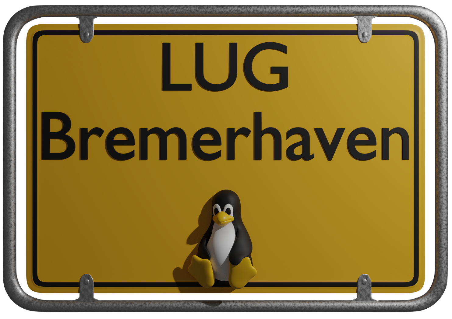 Ortsschild mit dem Text LUG Bremerhaven und einem sitzenden Pinguin